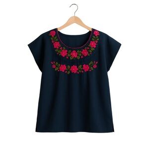 Embroidered Navy Blue Top Women's